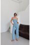 Blue Strapless Sequin Denim Bustier - 5