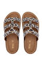 Women's Genuine Leather Beige Leopard Flat Slippers - 5