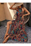 Authentic Patterned Women's Dress - Sleeveless Halter Neckline Elastic Waist Micro Fabric - 3