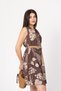Women's Summer Brown Belted Linen Fabric Dress Stylish Daily Comfortable 50316 - 5
