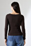 Long Sleeve Boat Neck Body Hugging Basic Women's Body T-Shirt 21897 Brown - 4