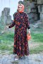 Women's Lined Chiffon Patterned Dress - 3