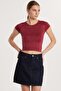 Women's Slim Fit Narrow Cut Plain Basic Crew Neck Burgundy T-Shirt Blouse - 4