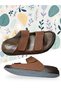 Black Brown Orthopedic Soft Men's Father Slippers with Velvet Detail - 4