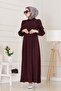 Belted Tencel Dress-Burgundy - 2