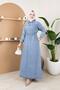Women's Waist Lace-Up Zipper Detailed Denim Dress - 4