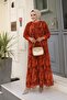 Women's Leaf Patterned Chiffon Dress - 4