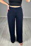 Women's Navy Blue Elastic Waist Lycra Palazzo Trousers - 4