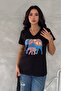 Women's Black V-Neck Elephant Pattern Sequin Embroidered 100% Cotton T-Shirt - 5