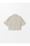 Beige Plain Short Sleeve Crop Women's Shirt - 4