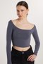 Women's Slim Fit Slim Fit Cotton Boat Neck Anthracite Blouse