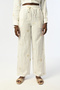 Women's Wide Leg Elastic Waist Ecru Color Patterned Pants