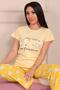 Sweet Things Slogan Crew Neck Short Sleeve Pajama Set YELLOW - 3