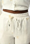 Women's Wide Leg Elastic Waist Ecru Color Patterned Pants - 2