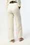 Women's Wide Leg Elastic Waist Ecru Color Patterned Pants - 3