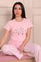 Women's Love Slogan Crew Neck Short Sleeve under Long Combed Cotton Pajamas Set