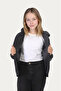 Girl's Black Lined Water and Windproof Hooded Double Zipper Pocket Raincoat - 5