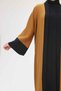 57204 Large Size Abaya with Paw Garnish Etamin Dress - Tan-Black - 4