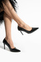 Black Vegan Leather Wrinkled Patent Leather 9cm Heeled Memory Pad Comfortable Fit Pointed Toe Women's Stiletto