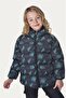 Girl's Black Green Digital Pattern Fleece Water and Windproof Hooded Puffer Winter Coat