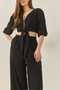 Women's Black Tie-Detail Blouse Lined Buttoned Cuffed Trousers Lined Top and Bottom Set 9266 60281046 - 6