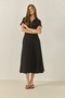 Women's Black Front Zipper Waist Fitted Short Sleeve Bell Dress 5200 60281049 - 3