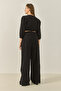 Women's Black Tie-Detail Blouse Lined Buttoned Cuffed Trousers Lined Top and Bottom Set 9266 60281046 - 8