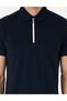 Navy Blue Ultralight Fabric Slim Fit Zippered Polo Collar T-Shirt 50302623-Vr033 - 6