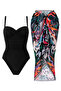 ملابس سباحة نسائية مثيرة بثنيات Lana-Black Leo Leaf Pattern Pareo مجموعة من قطعتين أنيقة وفعالة للتخسيس