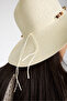 White Straw Beach Hat with Rope Stripe and Bead Detail - 7