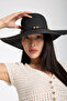 Black Straw Beach Hat with Rope Stripe and Bead Detail - 6
