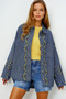 Women's Navy Blue Embroidered Gabardine O Oversized Shirt Jacket Prmx11141 - 2
