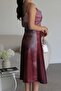 Pink Patterned Strappy Neck Midi Length Premium Satin Dress - 3