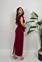 Burgundy Maxi-length Collar Stone-Detail Long Dress - 6