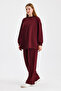 Burgundy Belted Basic Sweat Pants Suit - 4