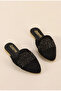 Women's Flat Slippers with Knitted Design and Stones - 4