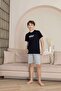Men's 100% Cotton Black Gray Brooklyn Letter Crew Neck Short Sleeve Shorts Pajama Set - 2