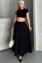 Basic Lined Pleated Women's Long Skirt Black - 6