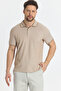Men's Non-Shrinkable 100% Cotton Fabric Slim Fit Slim Fit Beige Non-Curling Polo Neck T-Shirt - 2