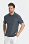 Walfer Men's Anthracite Lycra Cotton Blend Slim Fit Non-Curling Polo Collar T-Shirt - 2
