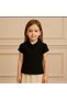 Polo Collar Short Sleeve Black Girls School T-Shirt