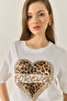Women's White Forever Stone Printed Leopard Comfortable Fit T-Shirt 1812 60283281 - 5