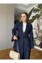 Moila Imported Woven Fabric Jacket +Palazzo Pants Suit Navy Blue - 3