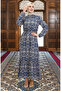 Patterned Viscose Dress 0010-03 Navy Blue - 2
