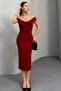 Women's Burgundy Shoulder Open Cross Band Midi Dress 13650 - 9