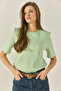 Women's Aqua Green Crew Neck Padded Cotton Basic T-Shirt 241134 60283128 - 4