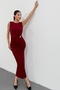 Women's Burgundy Draped and Slit Accessory Detailed Sleeveless Midi Dress 13606 - 6