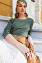 Women's Crew Neck Collar Embroidered Cotton Blouse Khaki - 4