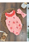 Fruits Patterned Collar Laced Bandana Summer Baby Girl Jumpsuit