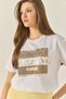 Women's White Printed Stone Detailed Regular Fit Cotton T-Shirt 8136 60283302 - 4